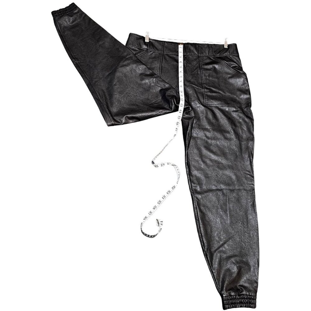 Nordstrom Faux Leather Jogger Pants 3X Noir Black Plus Size Women's Elastic Wais - Picture 7 of 11
